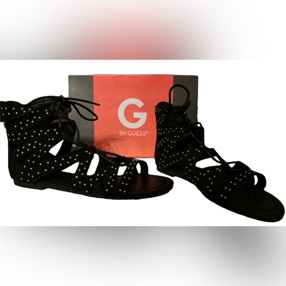G by Guess Womens Leidah Open Toe Casual Gladiator Sandals flats black size 8